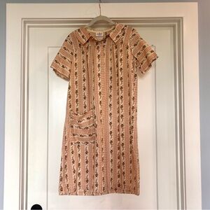 Vintage 1970s Mitchell Plaid/ Floral Snap Front Short Sleeve House Dress- 10/12